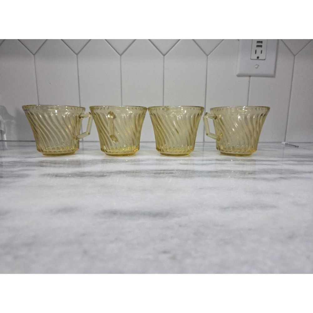 Federal Glass Diana Amber Yellow Coffee Cups, Set of 4, Vtg‎ Twisted Optic Glass - Picture 3 of 9
